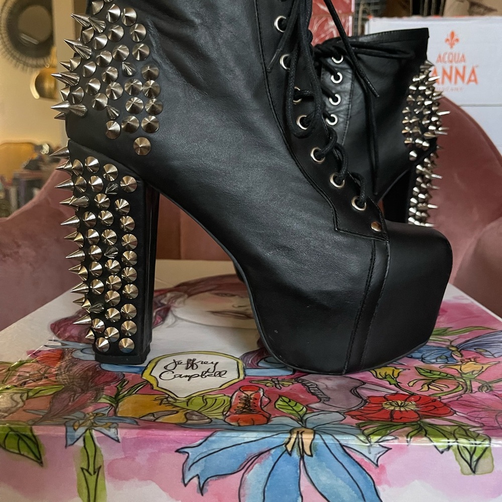 Jeffrey Campbell Black Platform Boots with Silver Studs - Picture 4 of 11
